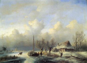 Andreas Schelfhout : Figures in a winter landscape